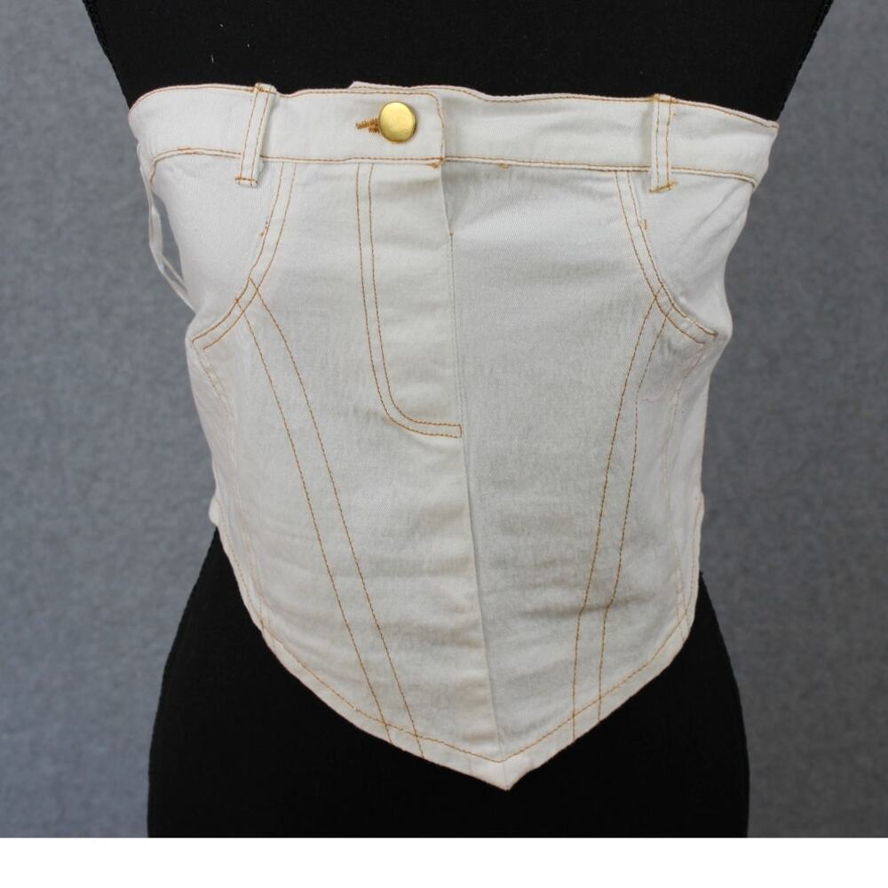 La Armario Cream Corset Demin Top Stretch‎ Size Large NWT